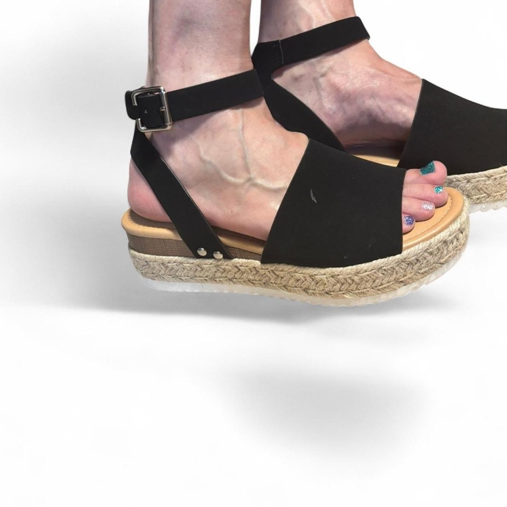 Soda Black and Tan Espadrille Slip-On Shoes